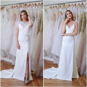 Ti Adora Delphine Wedding Gown Size 10 NEW Bolero Simple Crepe